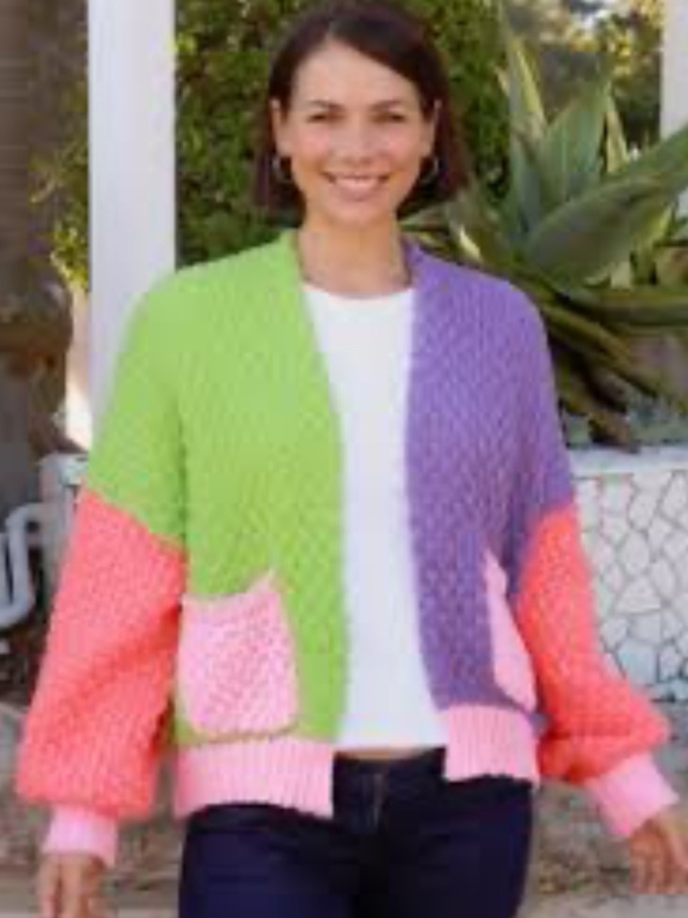Adora Colorblock Chunky Knit Cardigan Sweater Women’s Medium Large